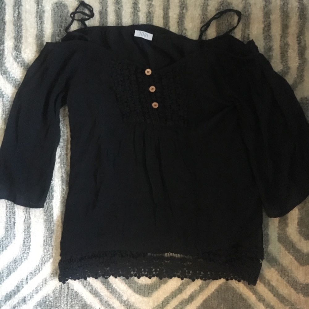 Black off shoulder boho lace embroidered blouse